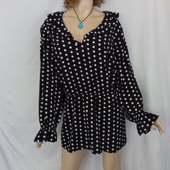 Must-Have! Nwt Lane Bryant Black & White Polka Dot Tunic Sz 28 Ruffled Neck - Picture 4 of 7